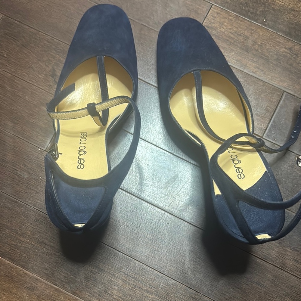 Sergio Rossi Blue Heels with Ankle Strap and Suede Finish